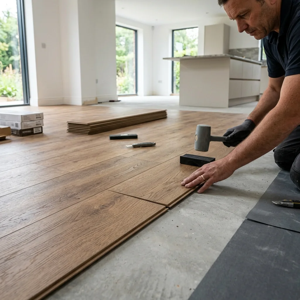 Installer fitting wood-look flooring planks