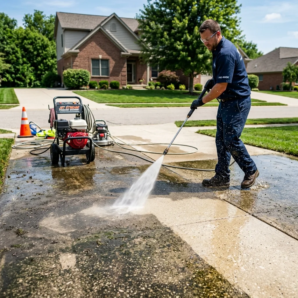 Outdoor surface cleaning with a pressure washer